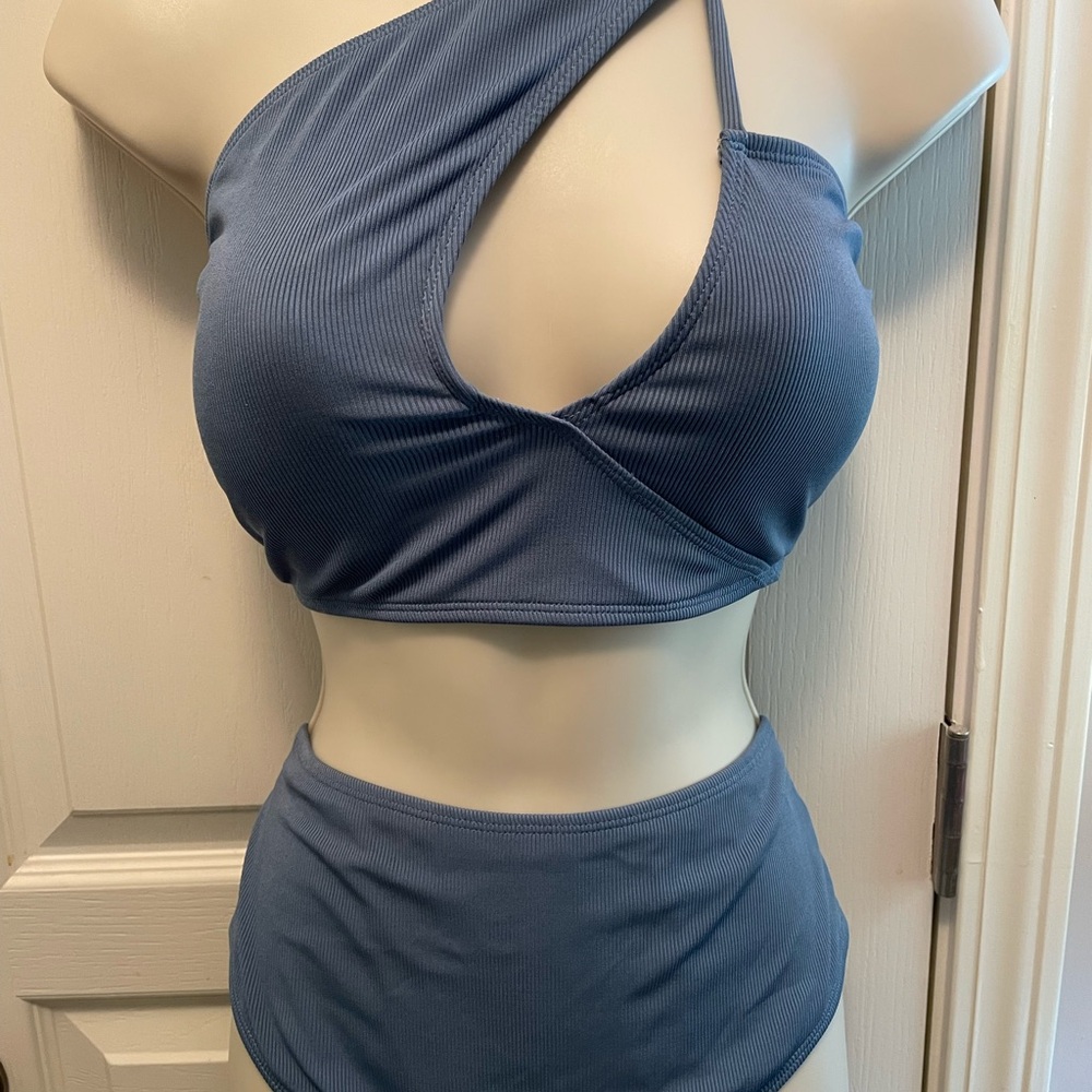 Blue One Shoulder Bikini Set
